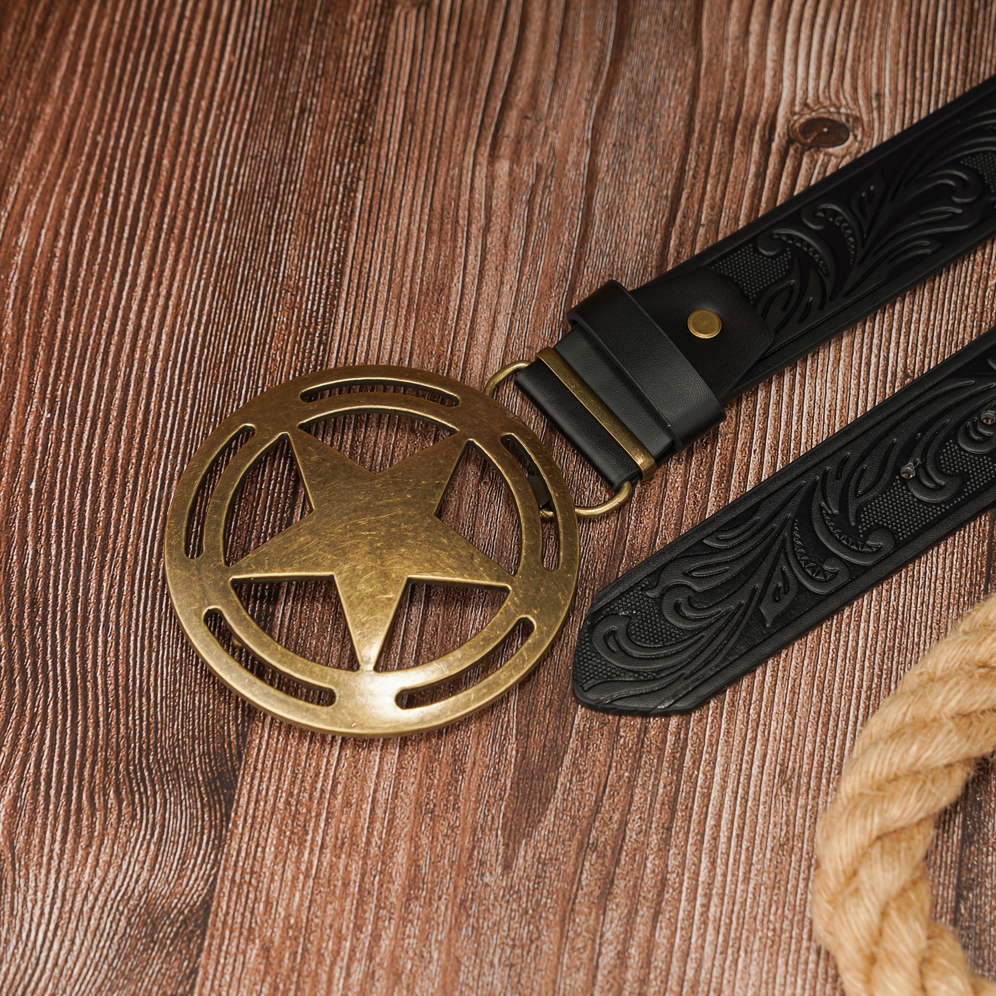 Magic Retro Phoenix Tail Pattern PU Embossed Belt